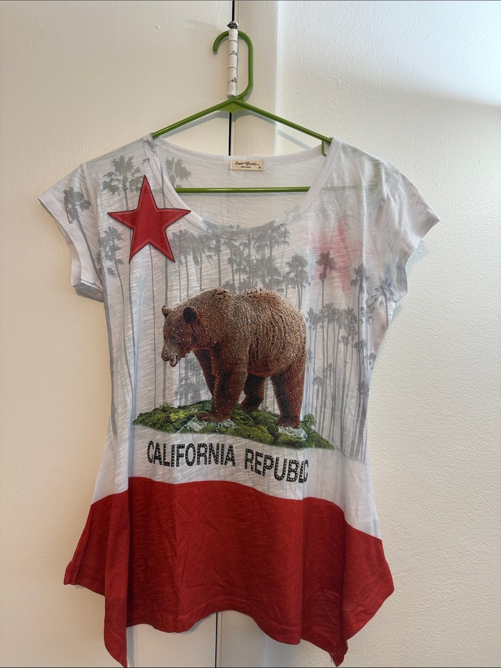 California Republic Bear Graphic Tee - White & Red Women’s Short Sleeve Top